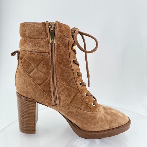 Aquatalia Iole Quilted Suede Lace-Up Booties Women 10.5 Brown Weatherproof Boots - Picture 9 of 16